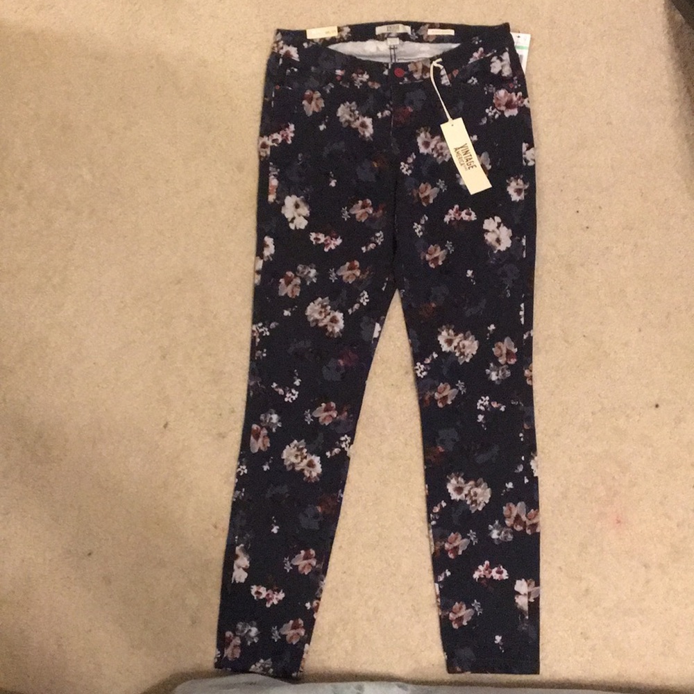 Vintage America Blues Boho Skinny Floral Jeans